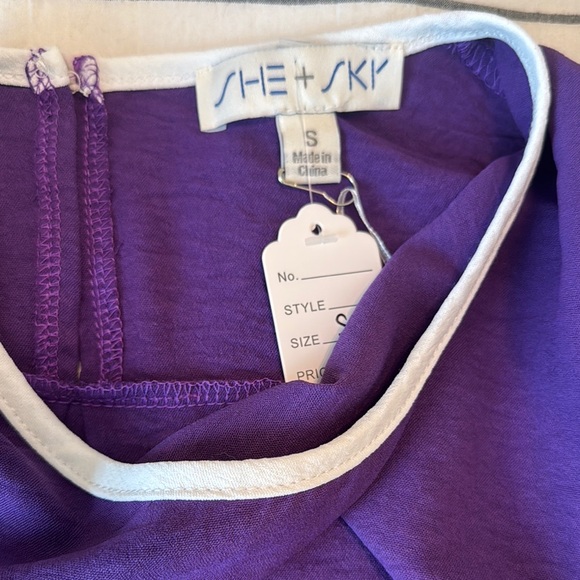 Purple Ruffled Cap Sleeve Blouse with White Trim - Picture 2 of 2